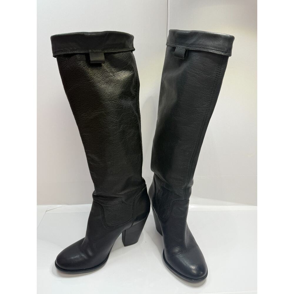 Vince Camuto Black Leather Tall Boots Sleek Classic Riding Style Size 6B